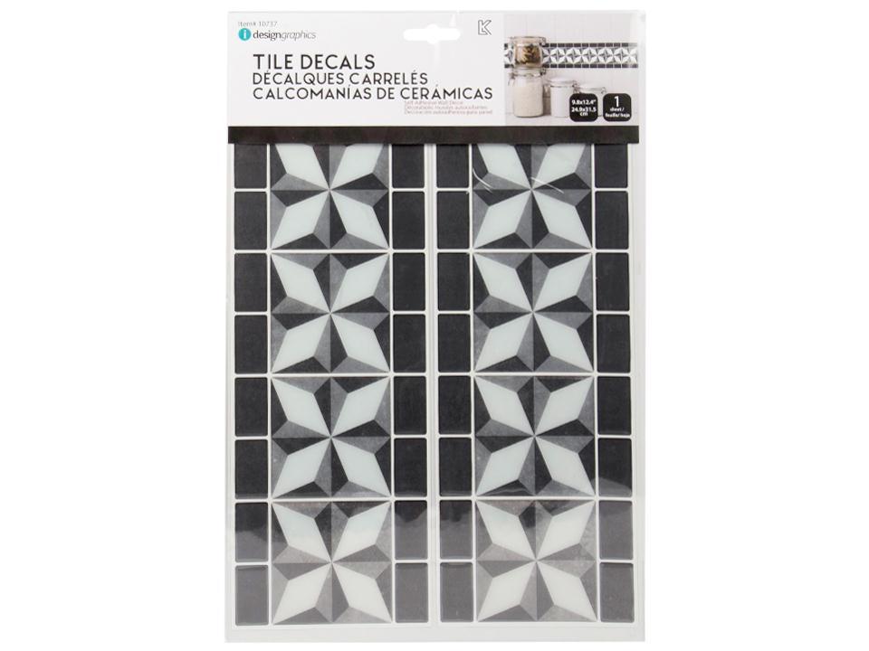 iDesign Wall Decals, Graphic Tile Border, 15" x 10", Star Grey, pbh