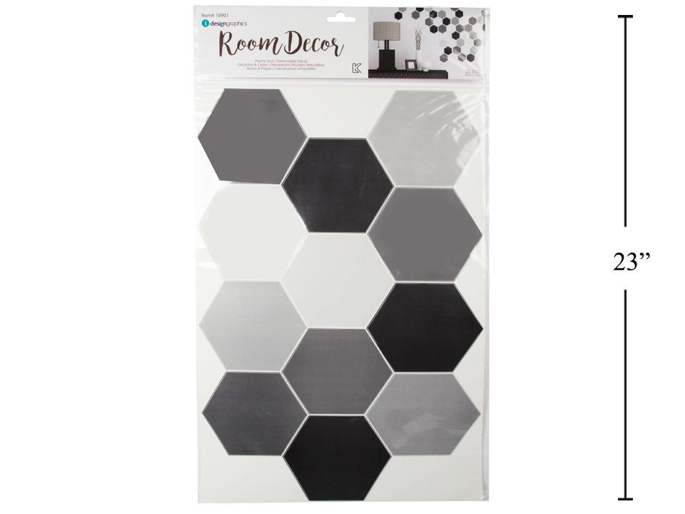 iDesign Wall Decals, Hexagon Grey/White, 1sheet