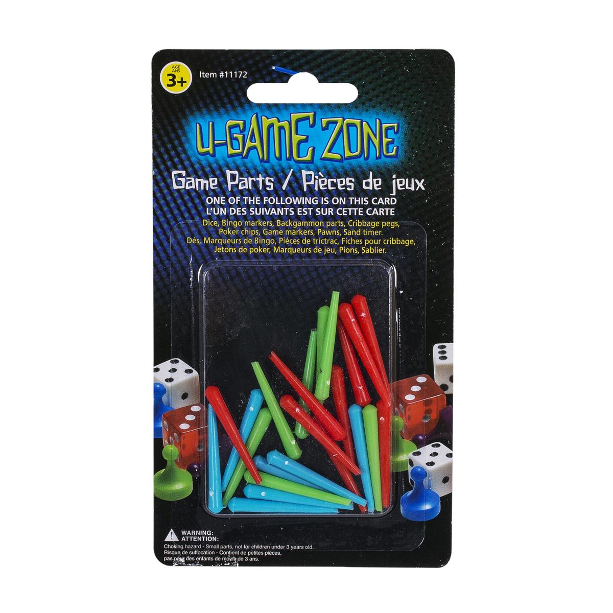 UGame Zone 1.25" Pl. Cribbage Pegs , 22pc., b/c