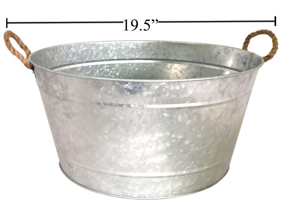 Vintage Galvanized Oval Tub, 18L, w/Rope Handles, 19.5"x12.5"x9"H