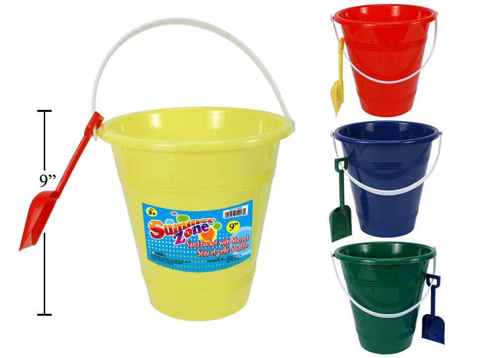 Sunny Dayz 9" Large Sand Pail w/Shovel, 4 cols., Colour label