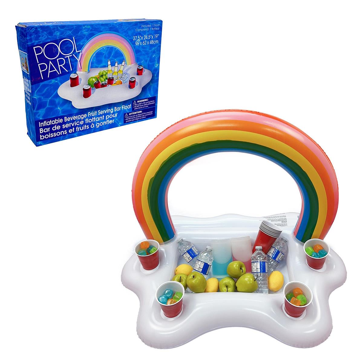 Pool Party Inflatable Rainbow Cloud Floating Beverage Tray,37.5x24.5"