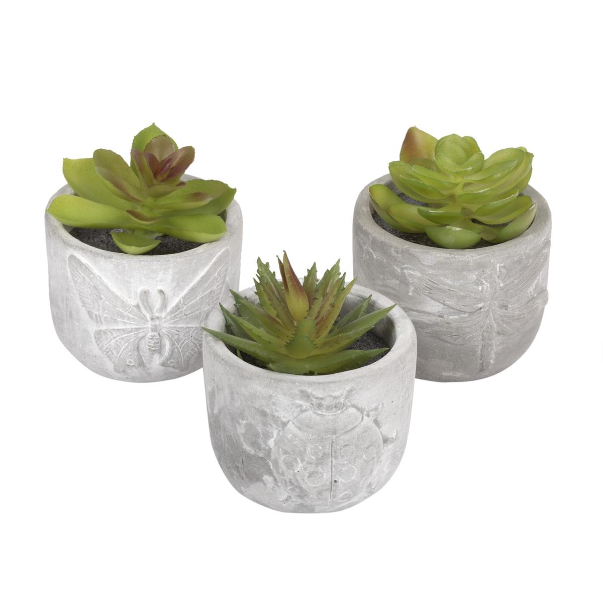 Country Garden Faux Plant in Cement Pot,3"x3"x4",3/s,upc