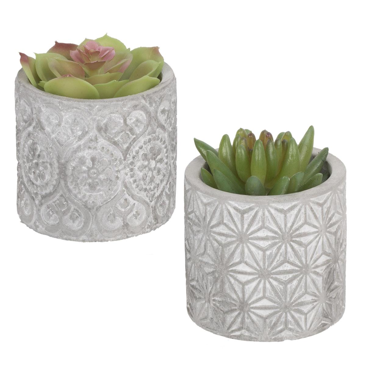 Country Garden Faux Plant in Cement Pot,3"x3"x3.6",2/s,upc