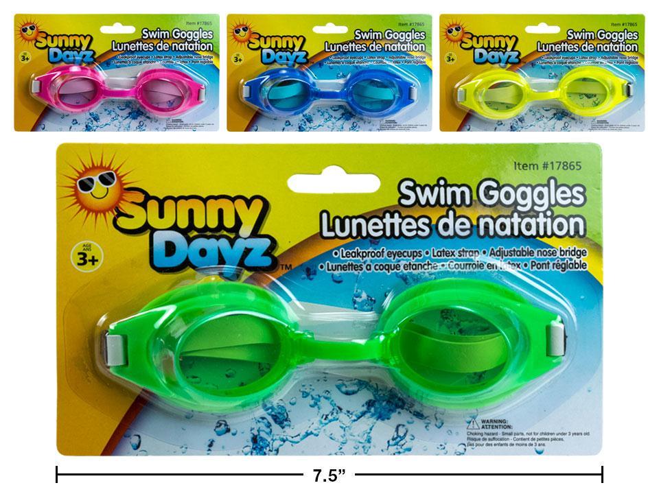 Sunny Dayz Neon Swim Goggles, 4/C, Neon Colours, b/c