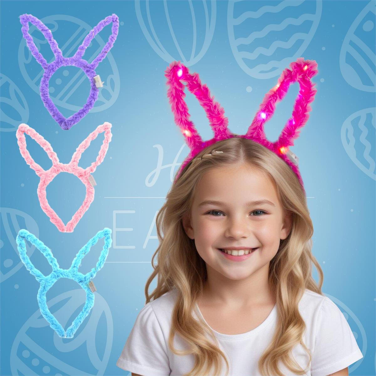 Easter 7 LED Light-Up Bunny Ears Plush Headband, 4/c, header card