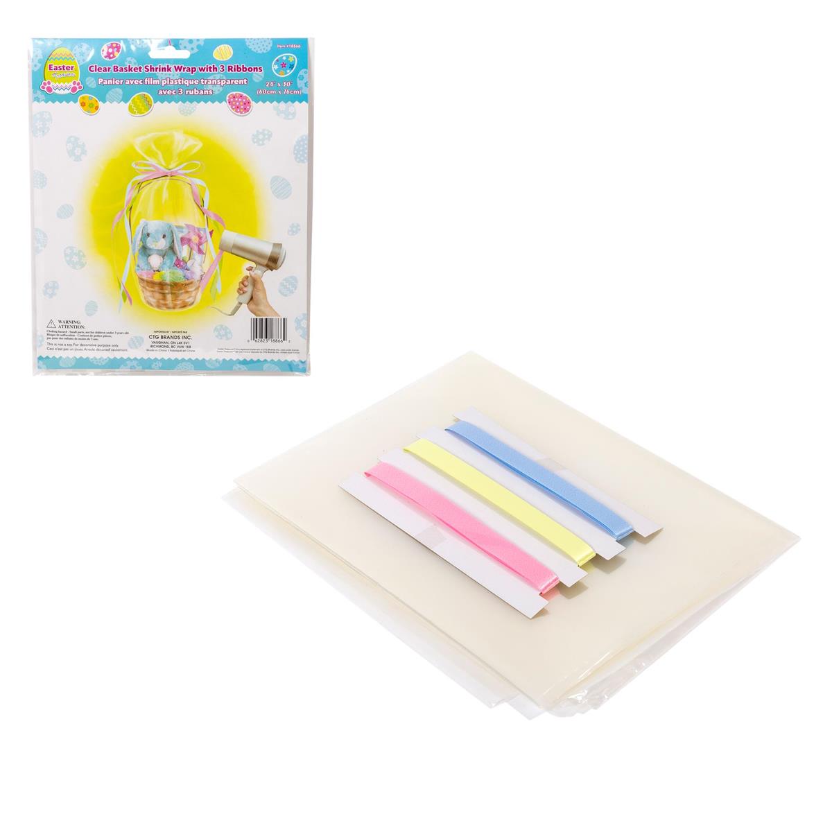 Easter Clear Basket Shrink Wrap w/3 Ribbons, 24"x30", insert