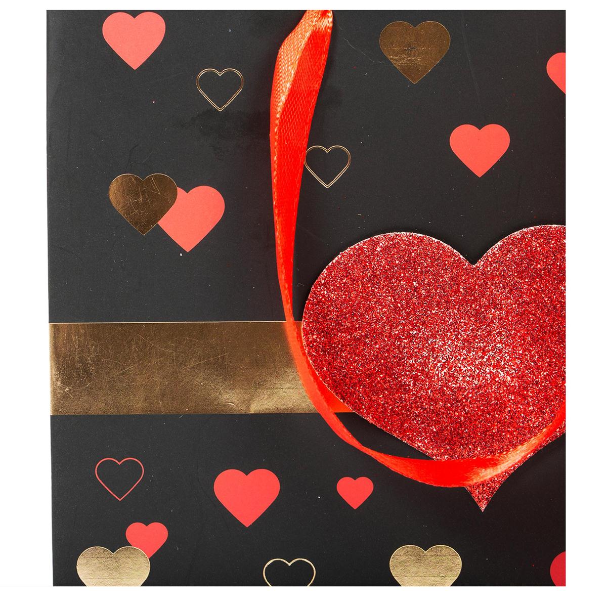 V'tines 3D Matte w/Glitter Heart Gift BagSmall, 5.5"x6.5"x3", 2/S