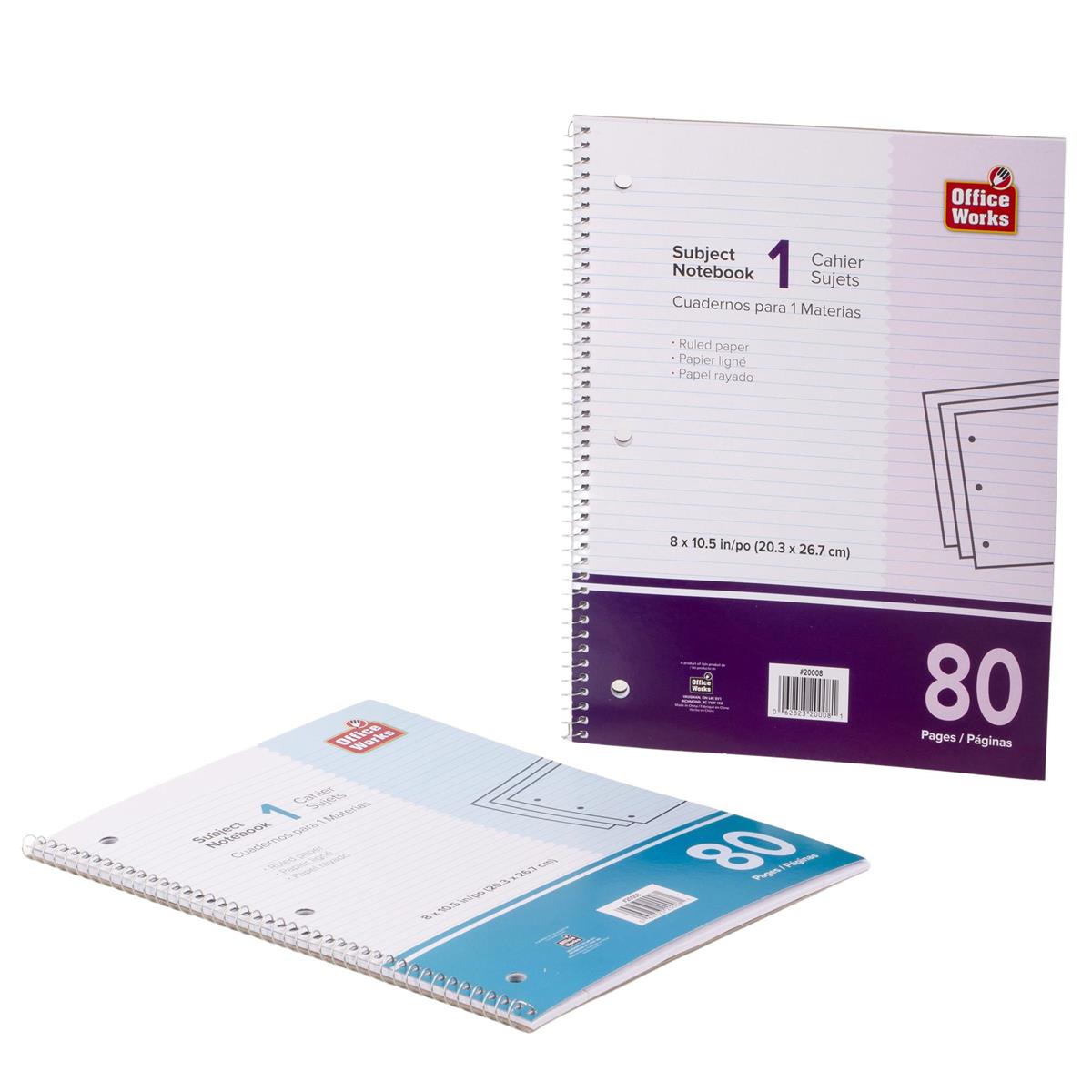 Index Notebook Officeworks O.WKs. 80 Pages 1-Subject Notebook Coil, 10.5