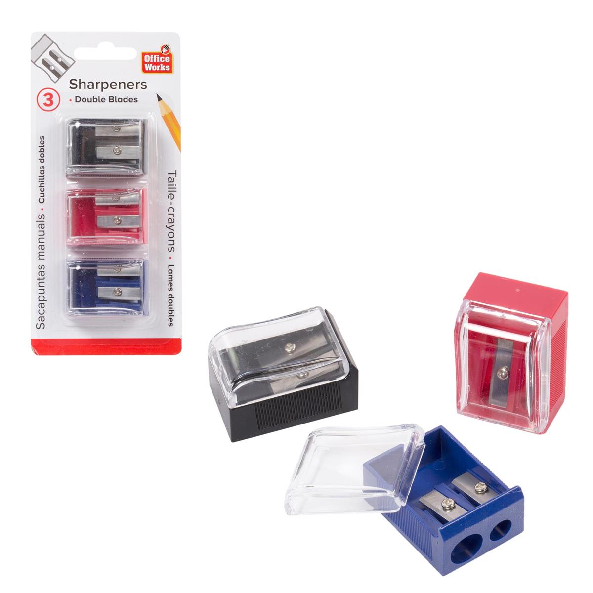 O.WKs.3Pc Pencil Sharpener, Double Blade Sharpener,3c, b/c (A115606)