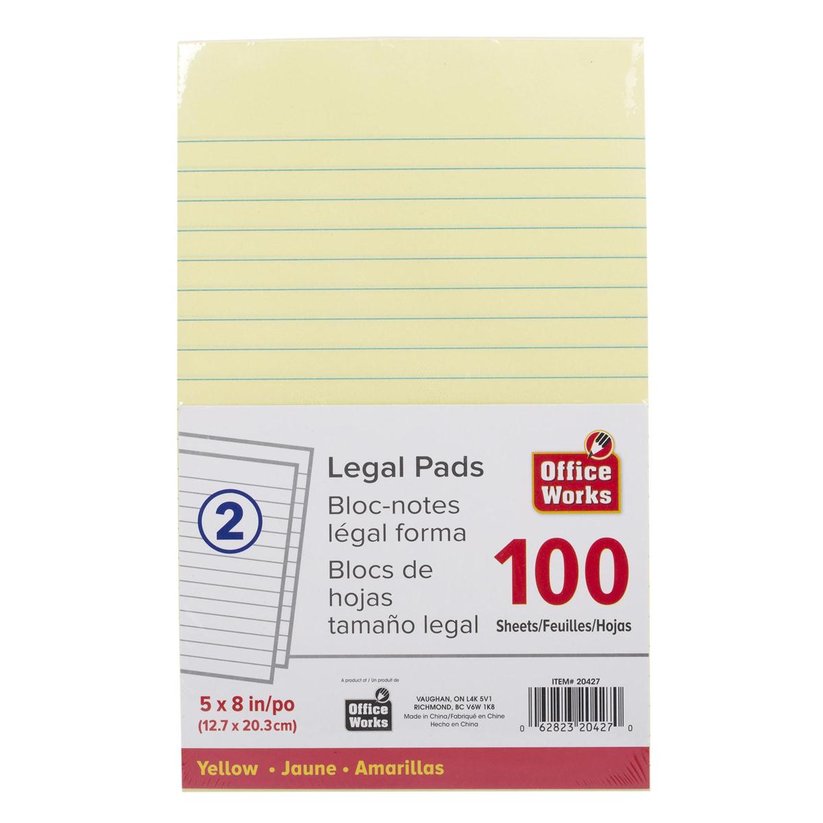 O.WKs. 2 pk 100sheet, 5x8" Legal Pad,Yellow (HZ)