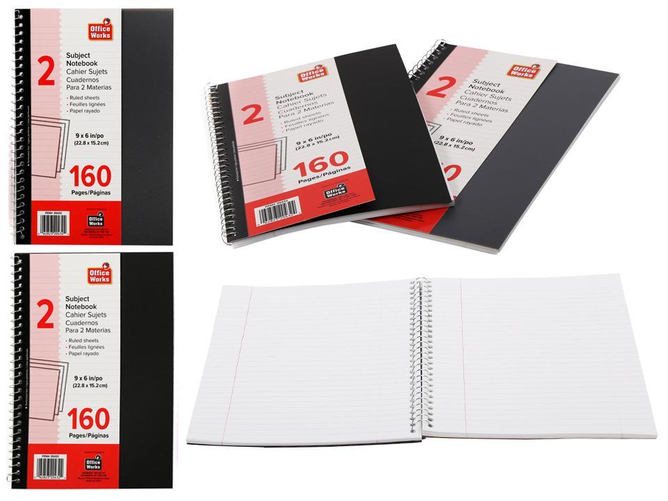 O.WKs. 160 Pages 2 Subject Spiral Notebook, 2Clr, (HZ)
