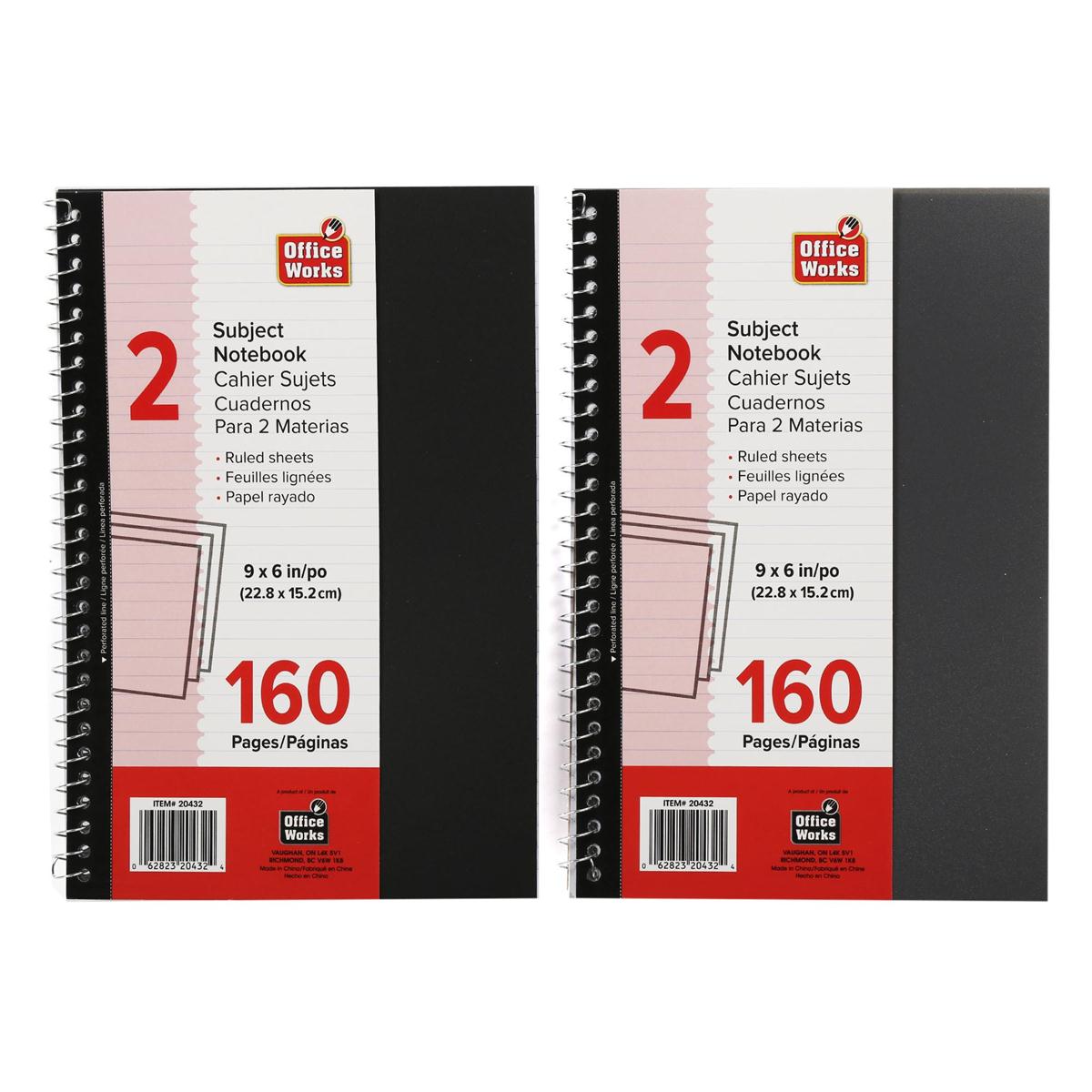 O.WKs. 160 Pages 2 Subject Spiral Notebook, 2Clr, (HZ)