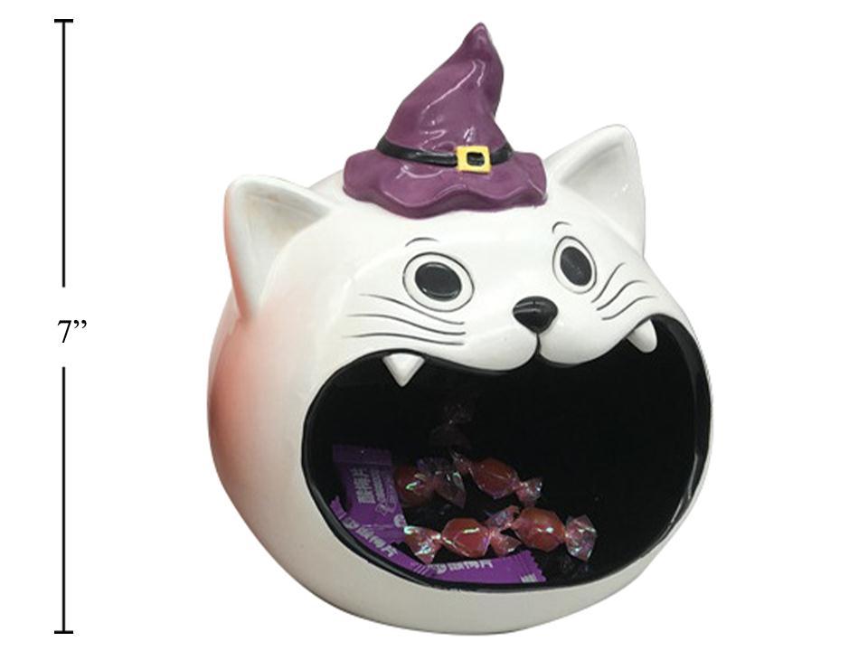 Hoot Ceramic Big Mouth Cat w/Witch Hat 