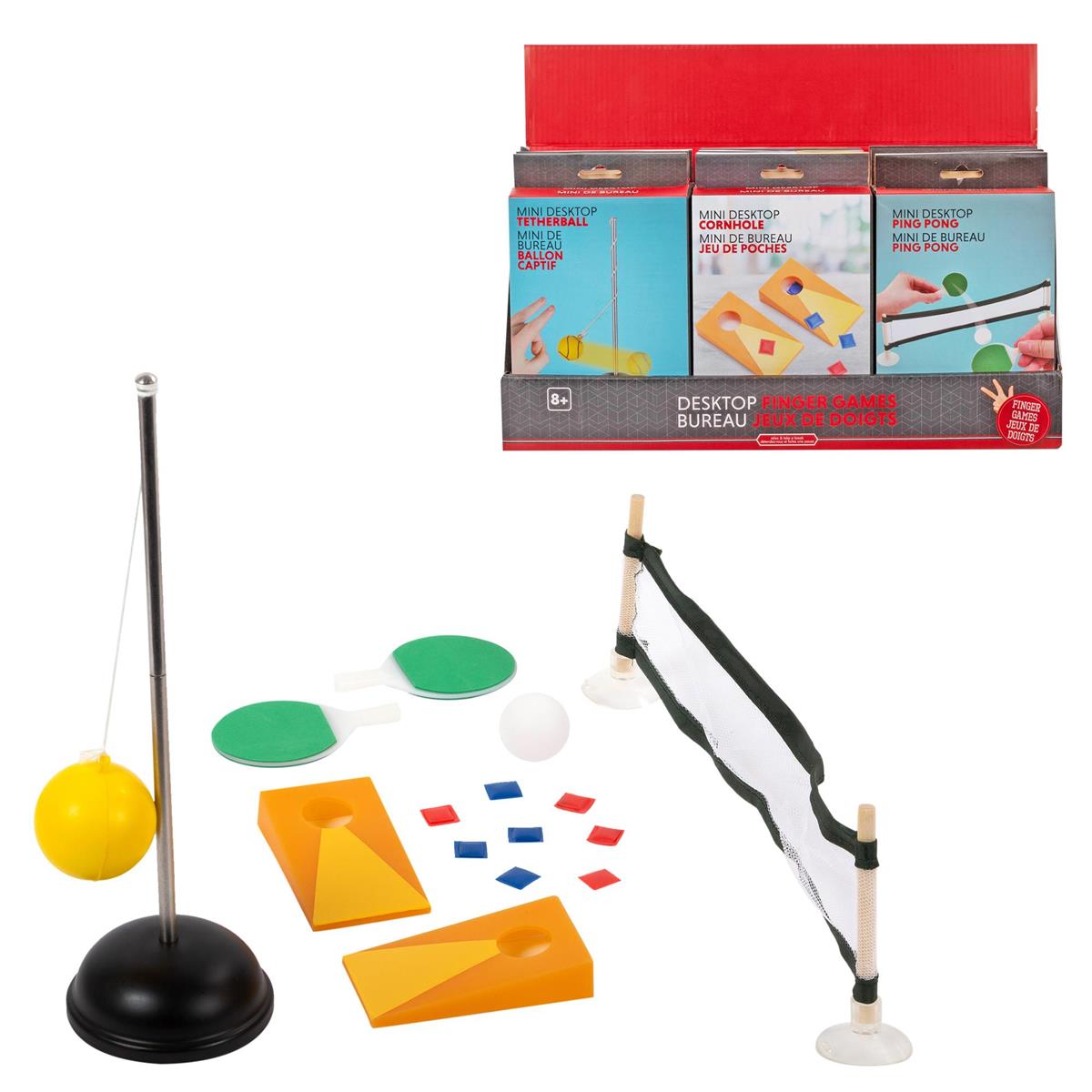 Table Finger Games, 3/s, Cornhole/Pingpong/Tetherball,12/dsp