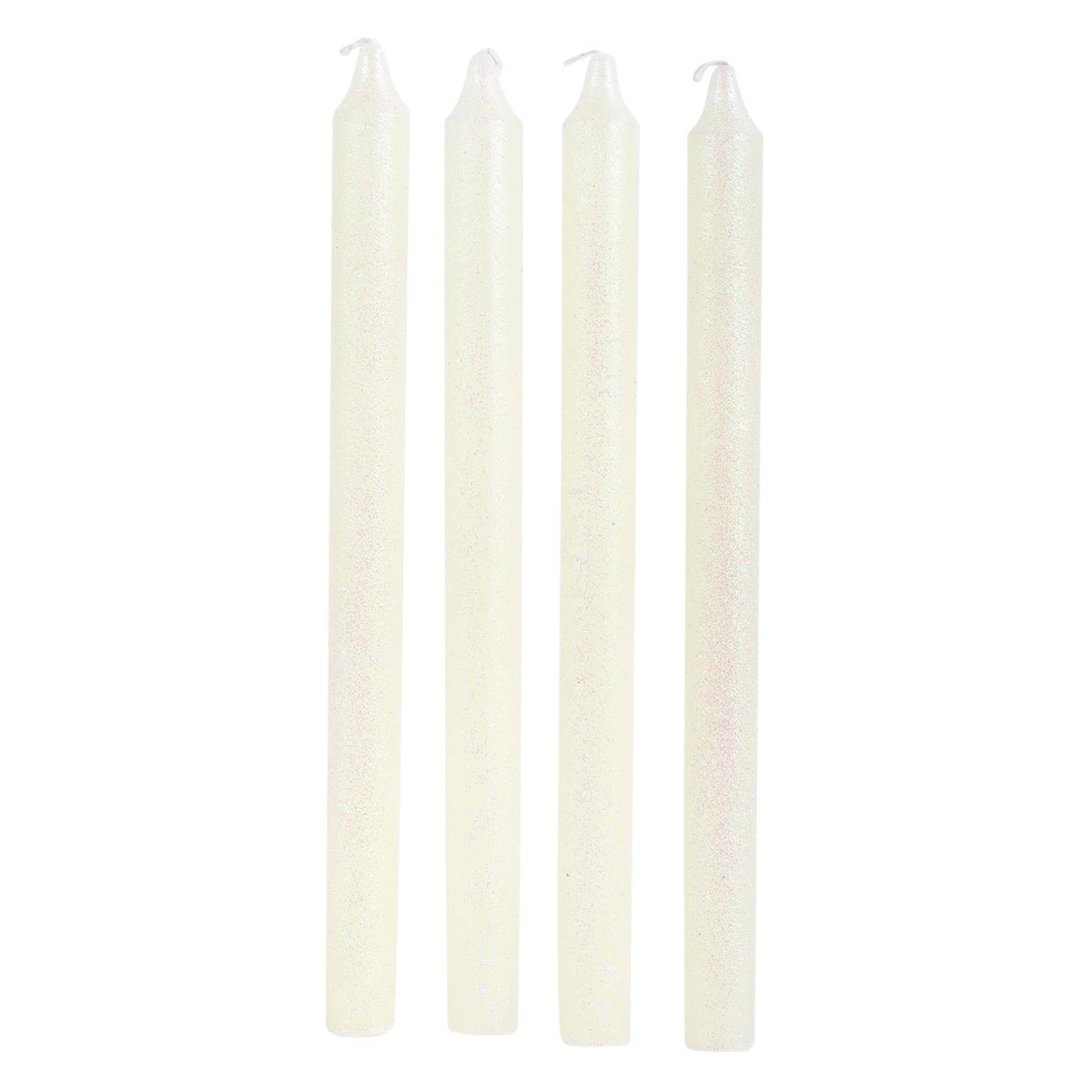 Enlighten 4pk 10" Shimmer White Taper Candle, pvc box