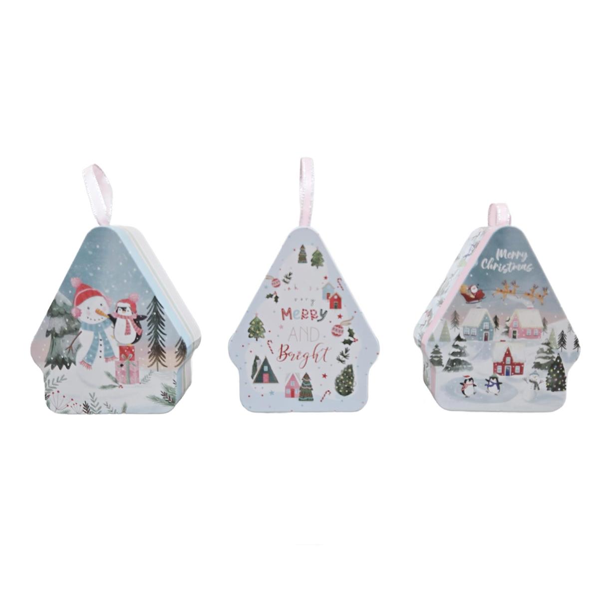 S.Secrets Xmas House Shape Tin Box, 4x3.5