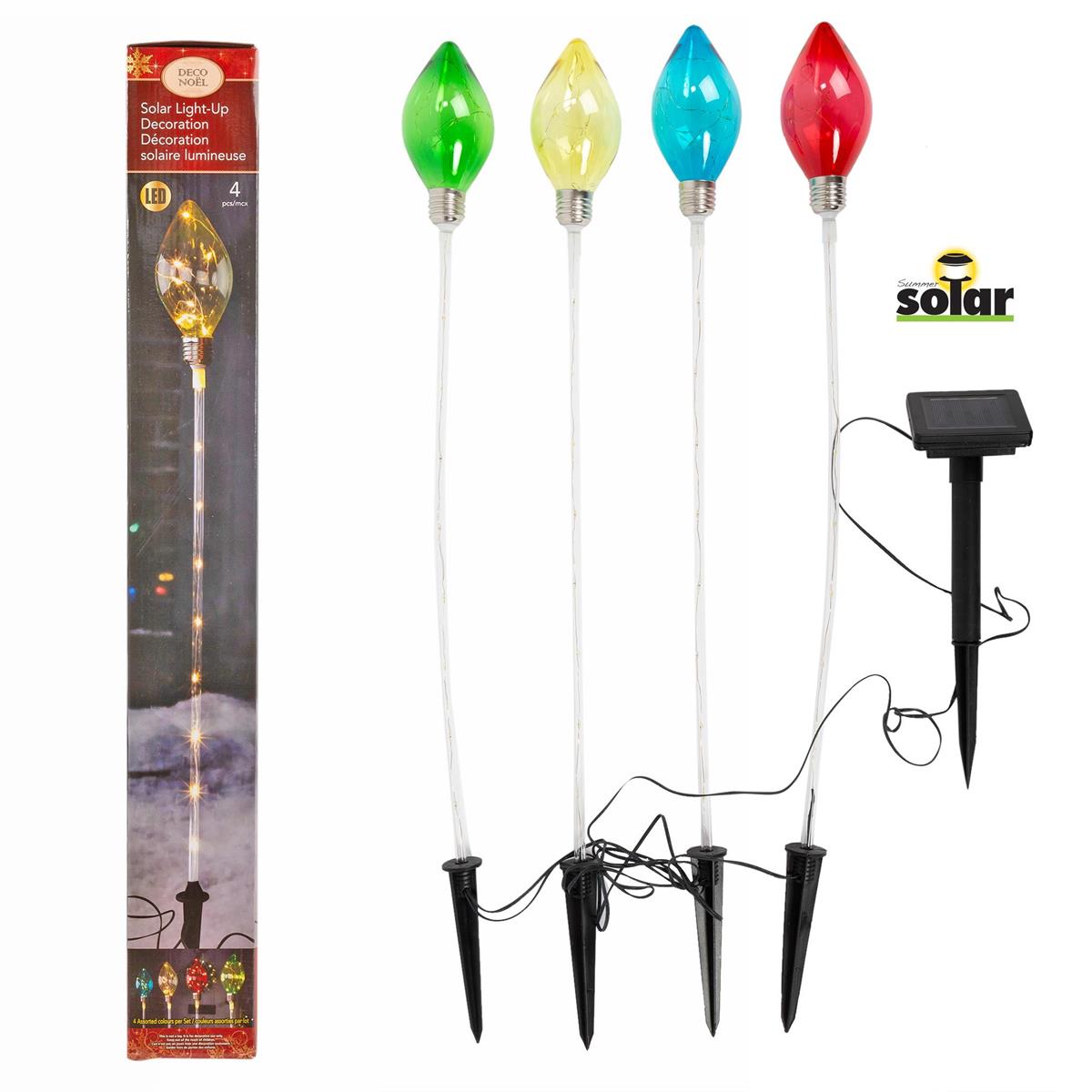 Deco L. Xmas Solar LED 4pk 24" Bulb Lawn Stakes, 4/C, color box
