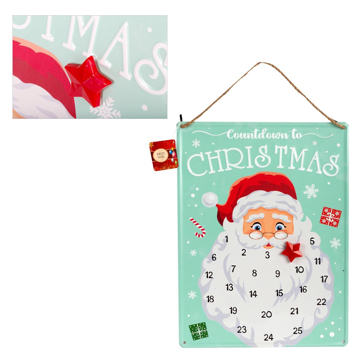 Deco L.Hanging Santa Metal Advent Calendar,12"x15.7", cht