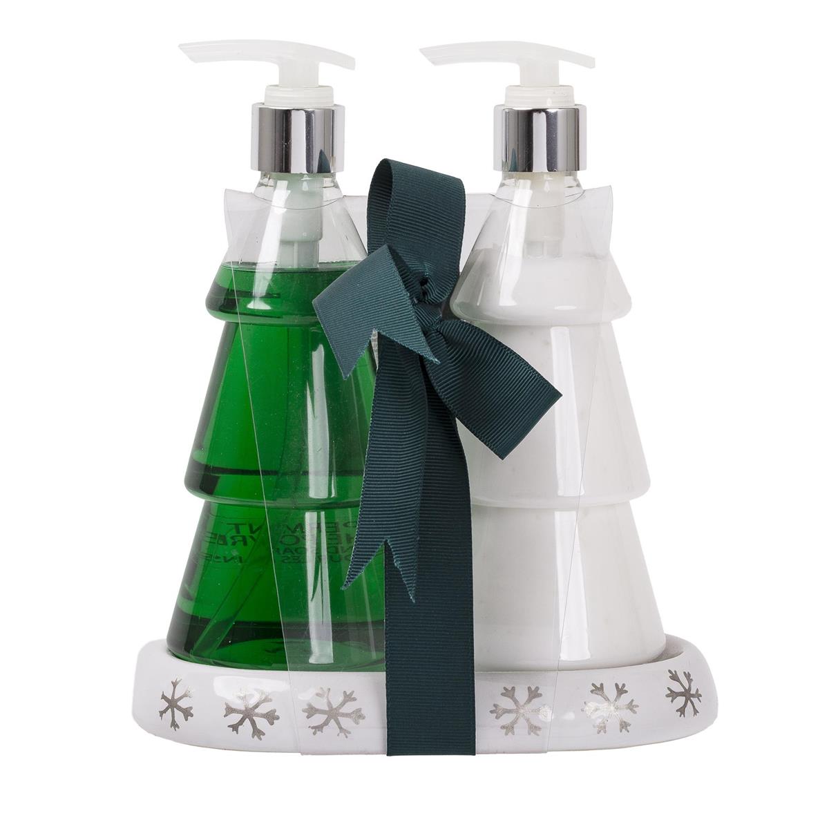 Pure Passion Xmas Tree 2pcs Hand Soap & Lotion Set in Ceramic Tray