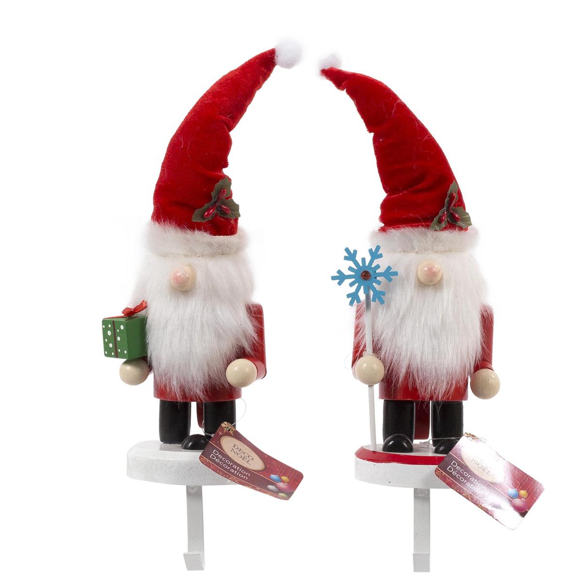 Deco N. Wooden Xmas Gnome Stocking Holder, 2/s, cht