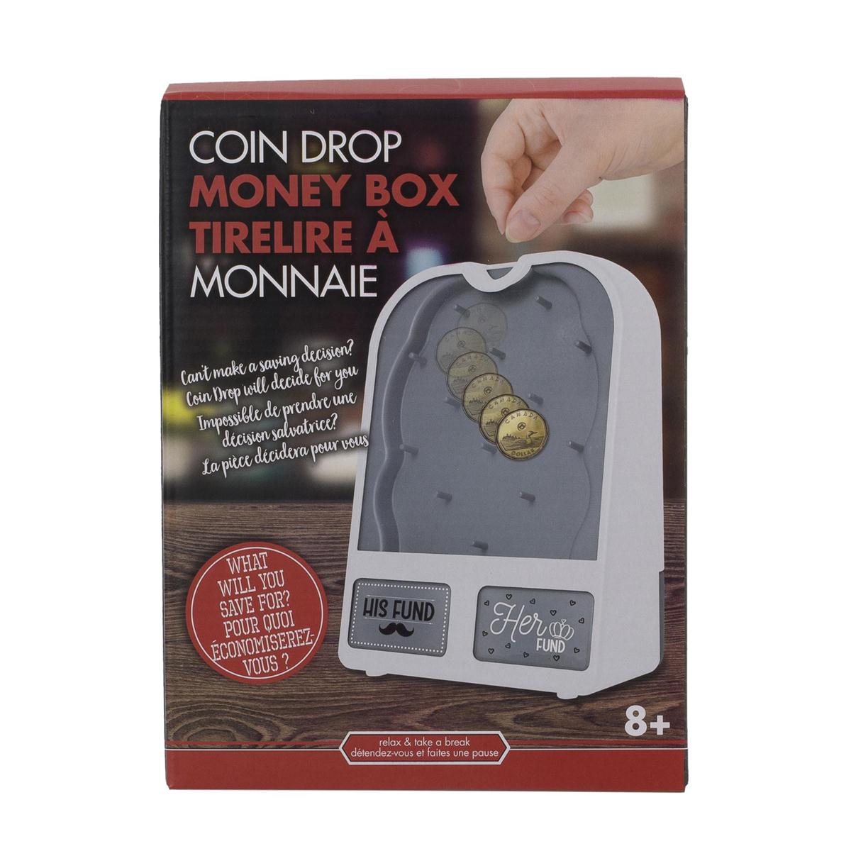 Coin Drop Money Box w/10 Stickers, colour box