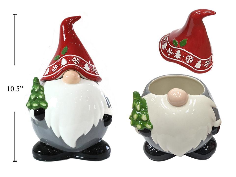 S.Secrets 10.5" Ceramic Xmas Gnome Cookie Jar, brown box w/label