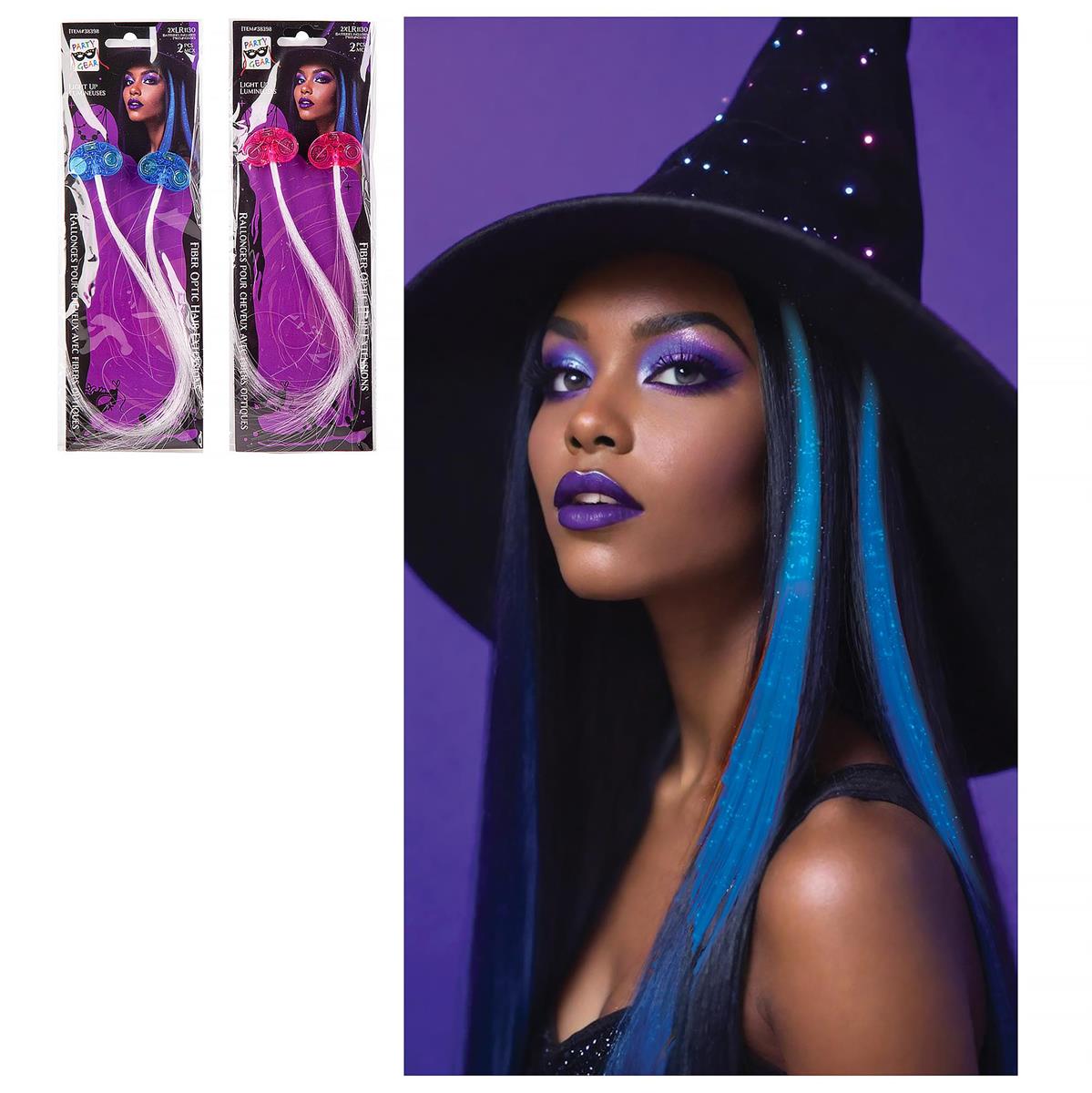 Party Gear 2pk LED Light Up Hair Extension,2/C, Blue/Pink, PBH