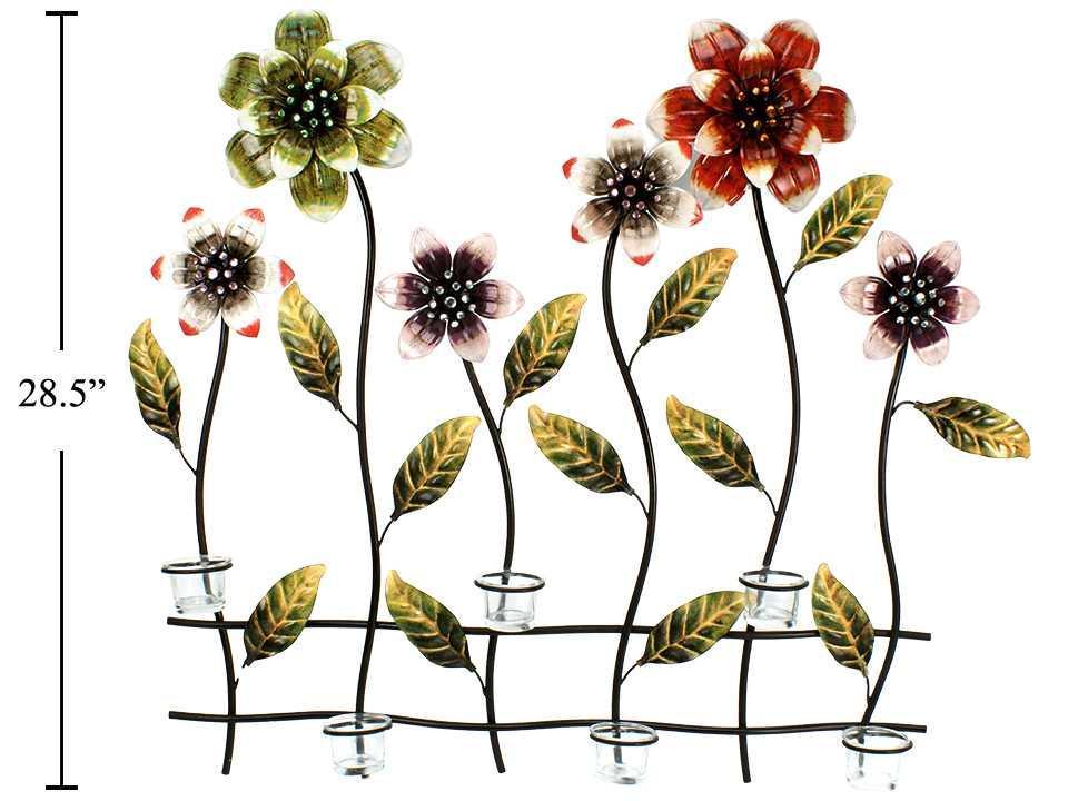33"x28.5" Iron Flower Wall Candle Holder w/ 6 Glasses & Beads
