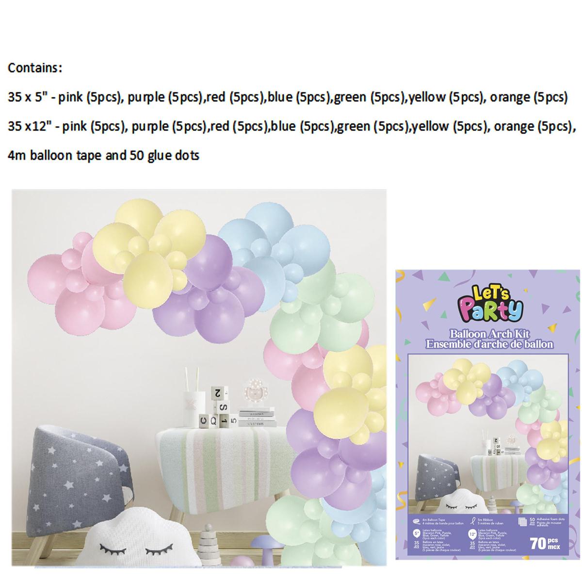 70pcs Pastle Balloon Arch Kit, W/4m balloon tape and 50 glue dots,