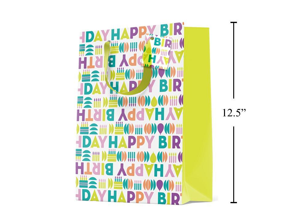 Paper T., Large Gift Bag, Happy Bday, Matte/HS,