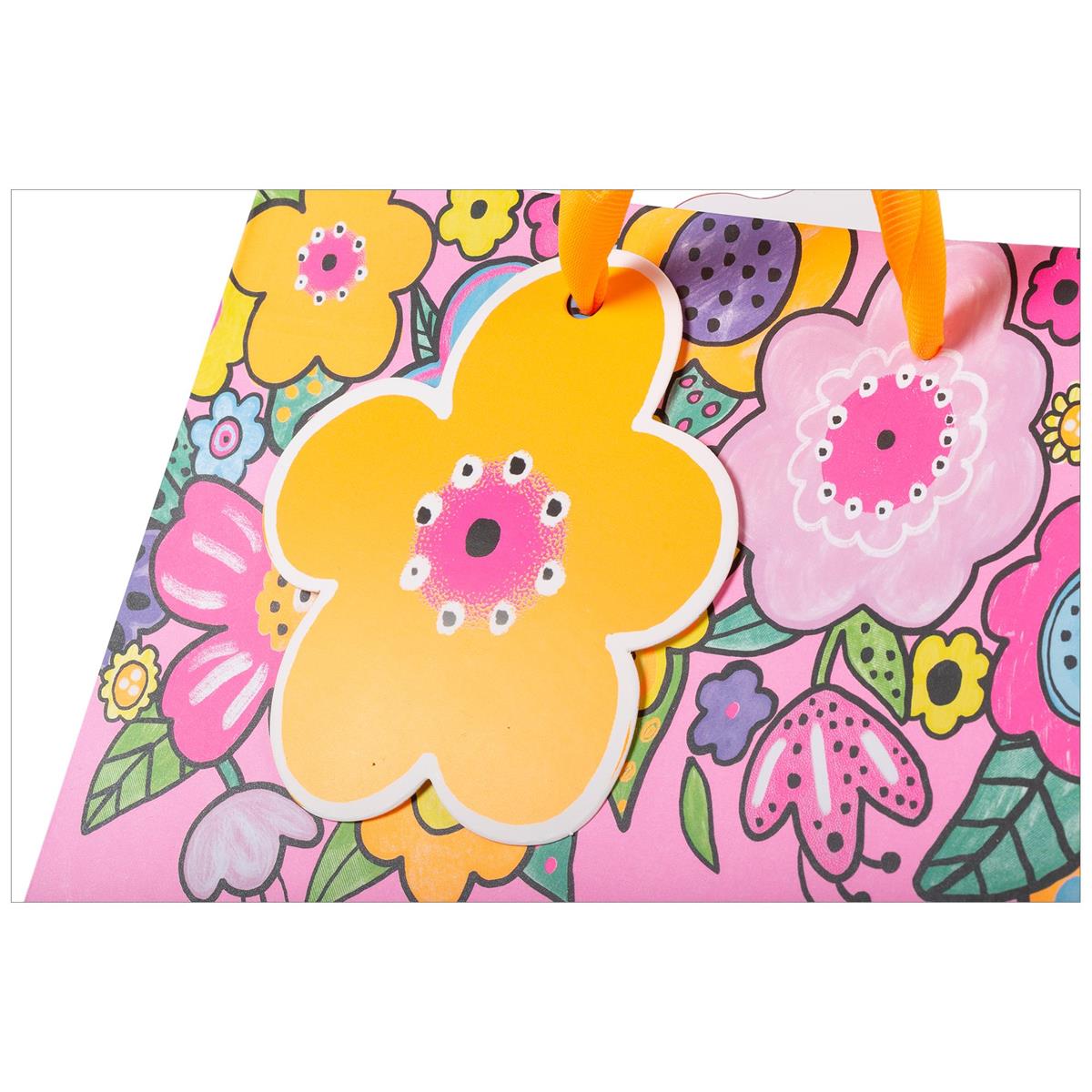 Paper T., Medium Gift Bag, Floral Matte/Neon 157GSM, Tag +jhook