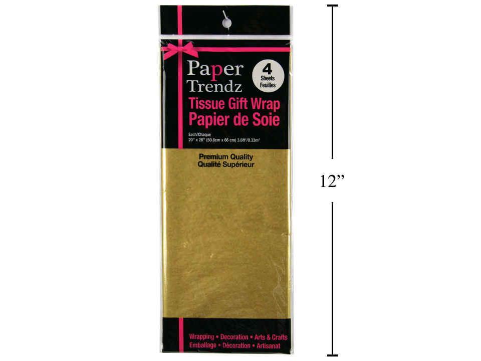 4pc. Tissue Wrapping Paper, Gold, printed bag 20"x26"