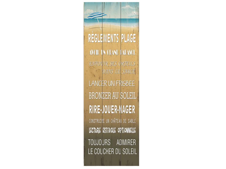 FRENCH Beach Rules"Big Umbrella" Wall Plaque,11.75x35.5x0.75",MDF