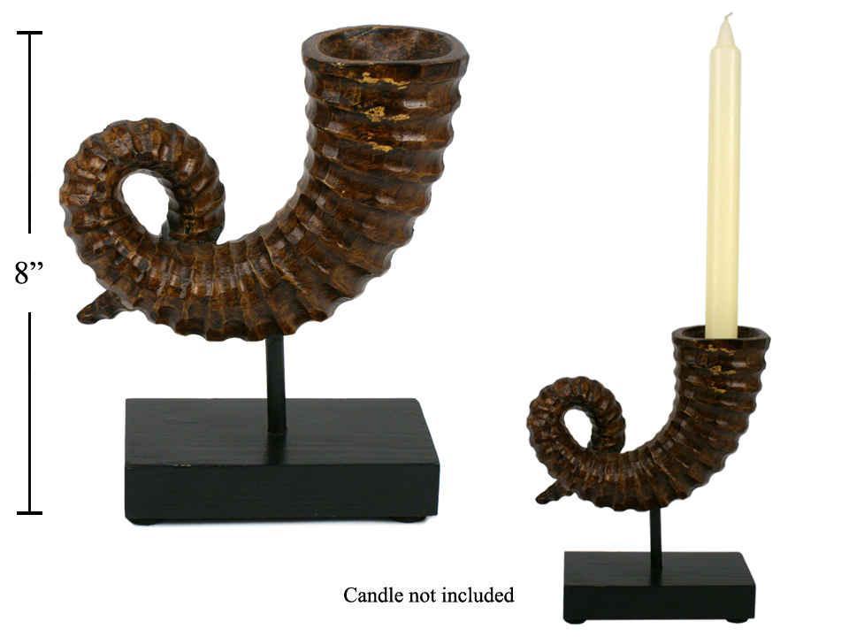 8"H Wdn. Taper Candle Holder, Horn Shape