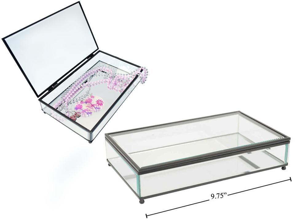 Glass Jewellery/Display Box, 9.75"x6"x2.25", foam w/ brown box