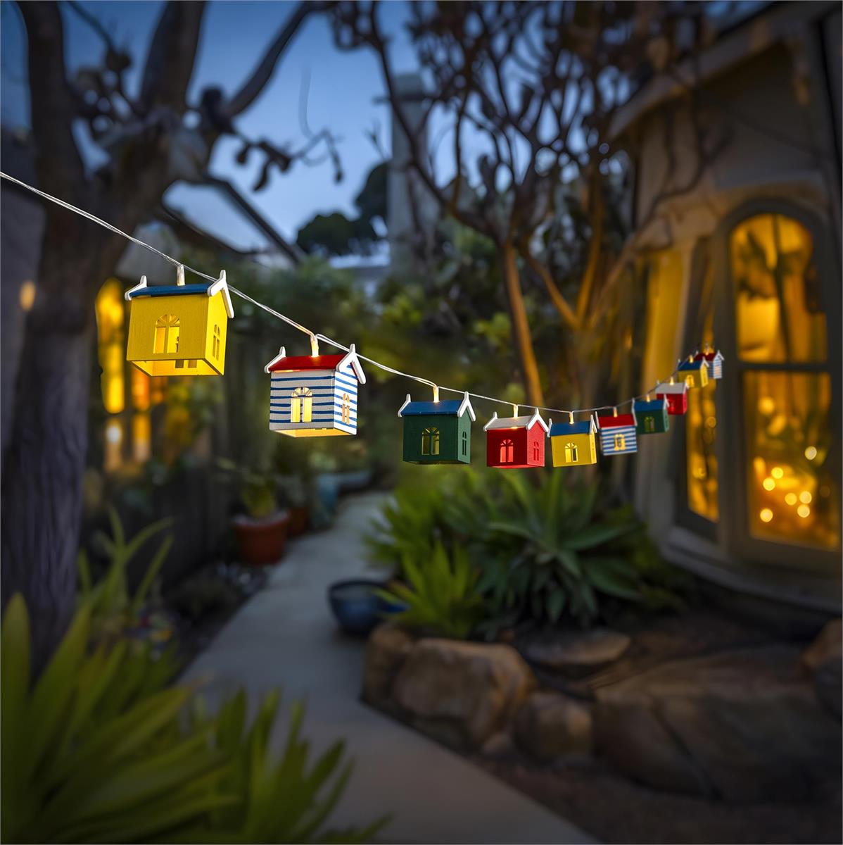 Solar 10 count Light Up Wooden House String Light, 3.8M, Try Me Color Box