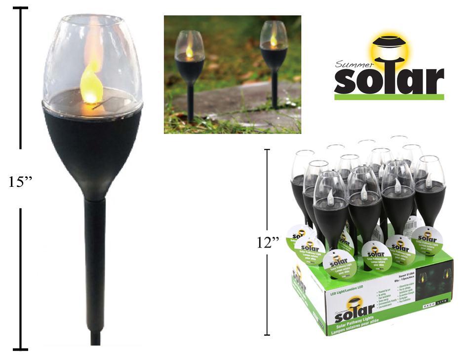 Solar 15'' Torch LED Pathway Light, cht, 12/dsp