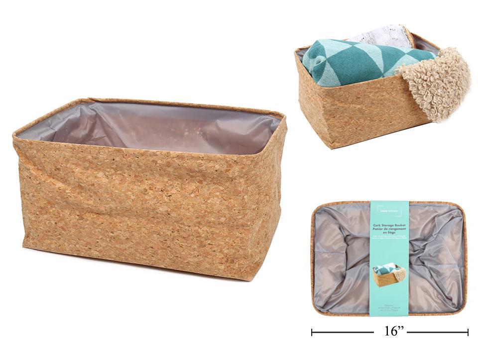 Rectangular Cork Storage Basket, collapsible, 16x11.75x7.75"