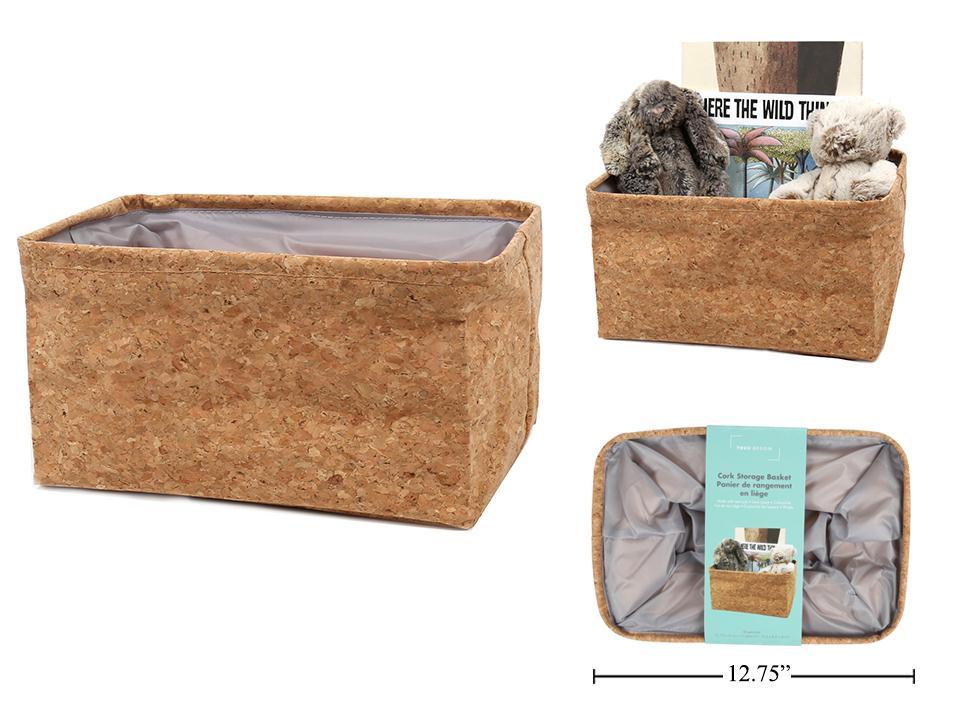 Rectangular Cork Storage Basket, collapsible, 12.5x8.5x6"