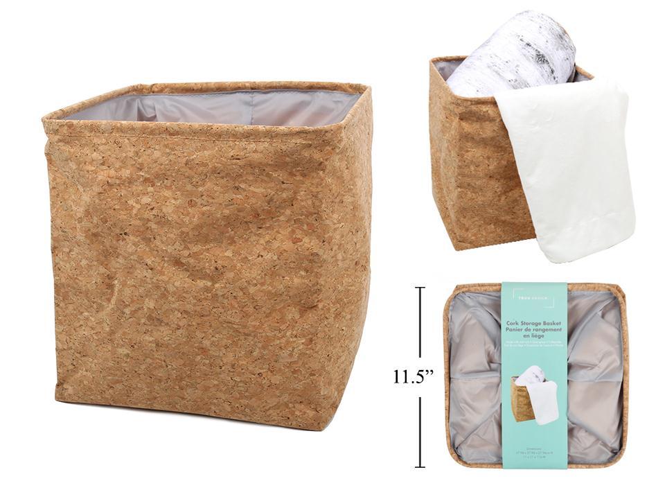 Square Cork Storage Basket, collapsible, 11x11x11", wrap card
