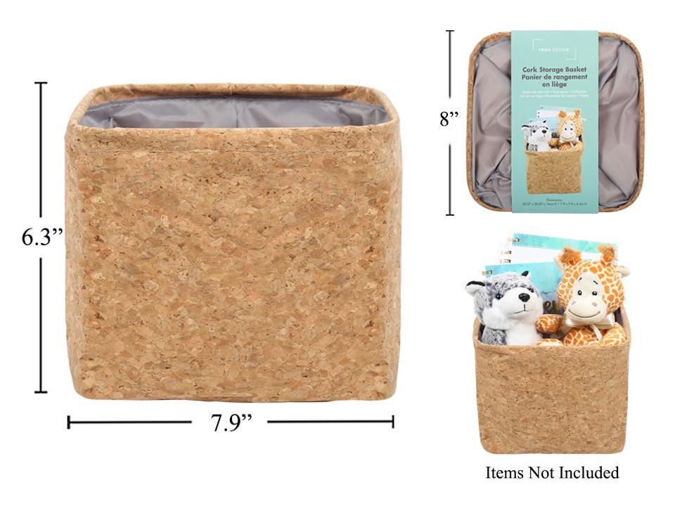Square Cork Storage Basket, collapsible, 7.9x7.9xH6.3",