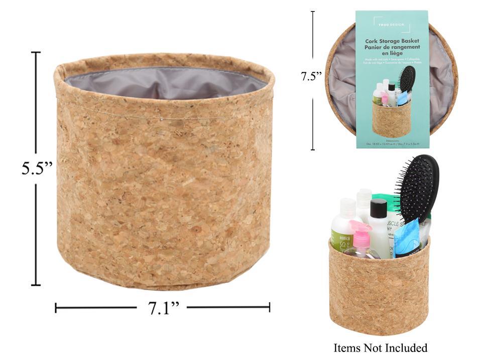 Round Cork Storage Basket, collapsible, D7.1xH5.5", Wrap Card