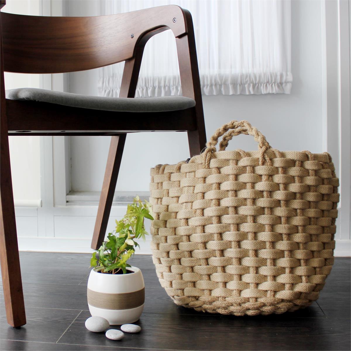 Chunky Jute Woven Storage Basket, Natural, 15.5"D x 14"H, hangtag