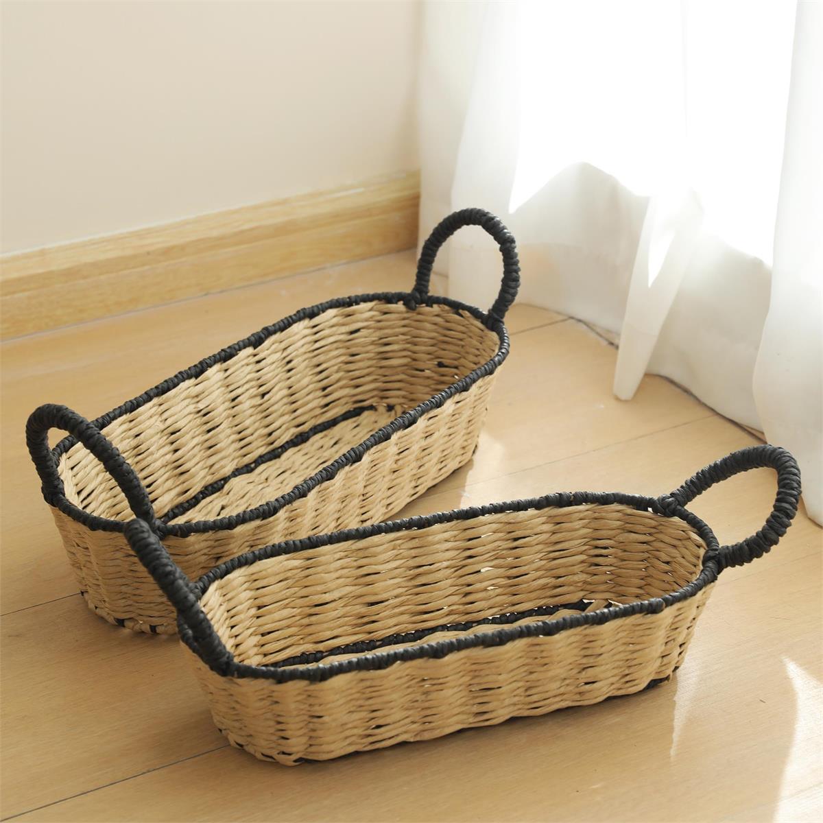 Set/2 Oblong Baskets w/Handles, Paper Rope