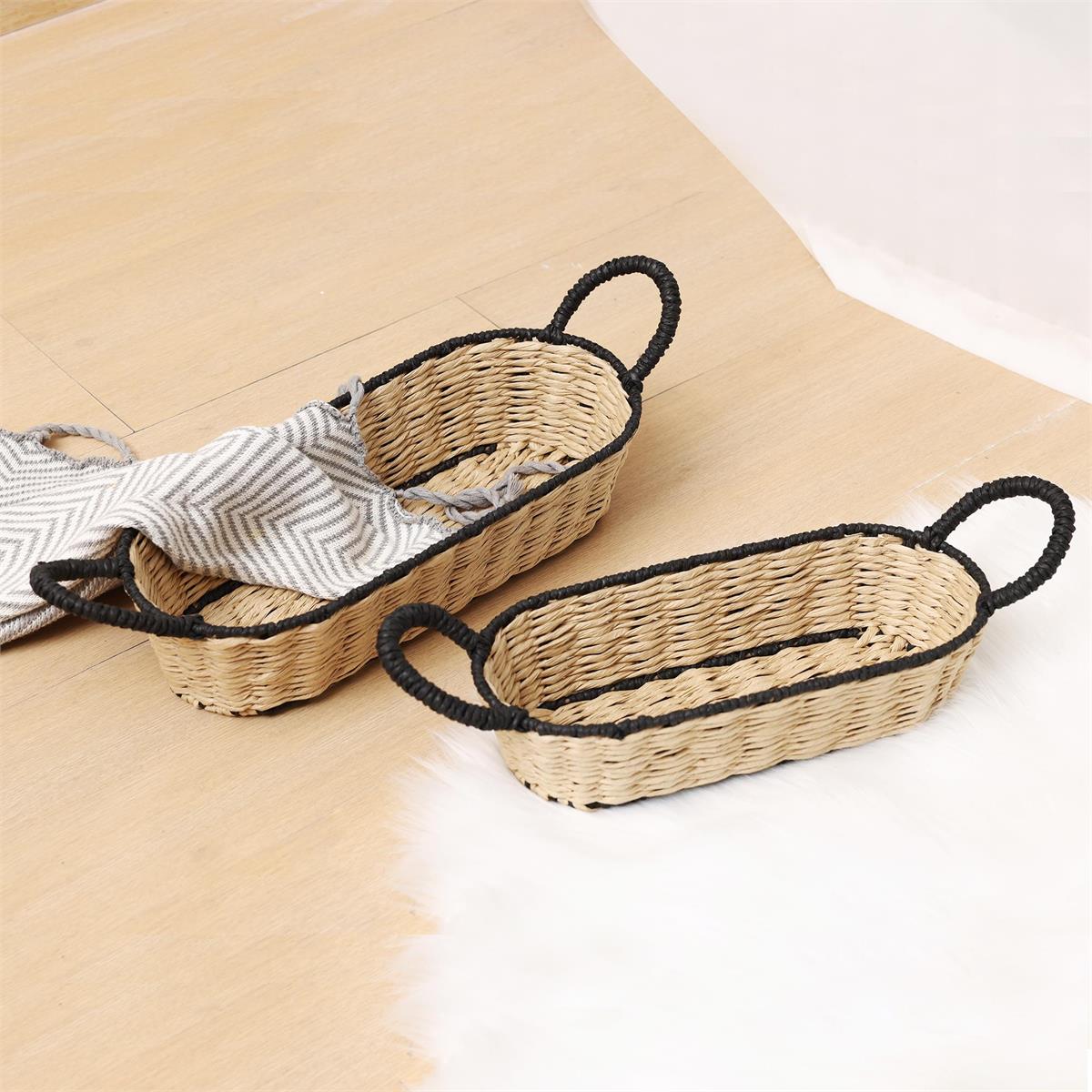Set/2 Oblong Baskets w/Handles, Paper Rope