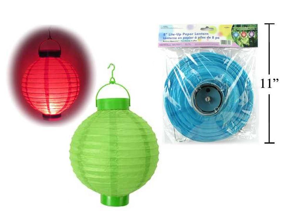 8" LED LightUp Paper Lantern, 2 cols., pbh