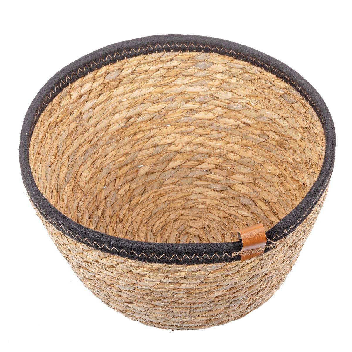 Round Grass Basket w/Black Rim, 10.25"D x 6"H