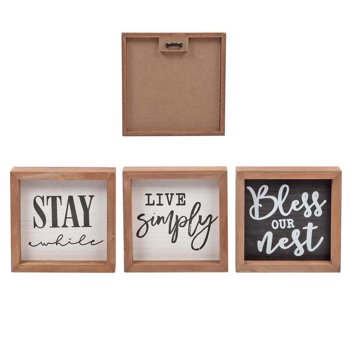 Farmhouse Wood Frame Sign, 5.9" x 5.9", 3 Assorted Styles