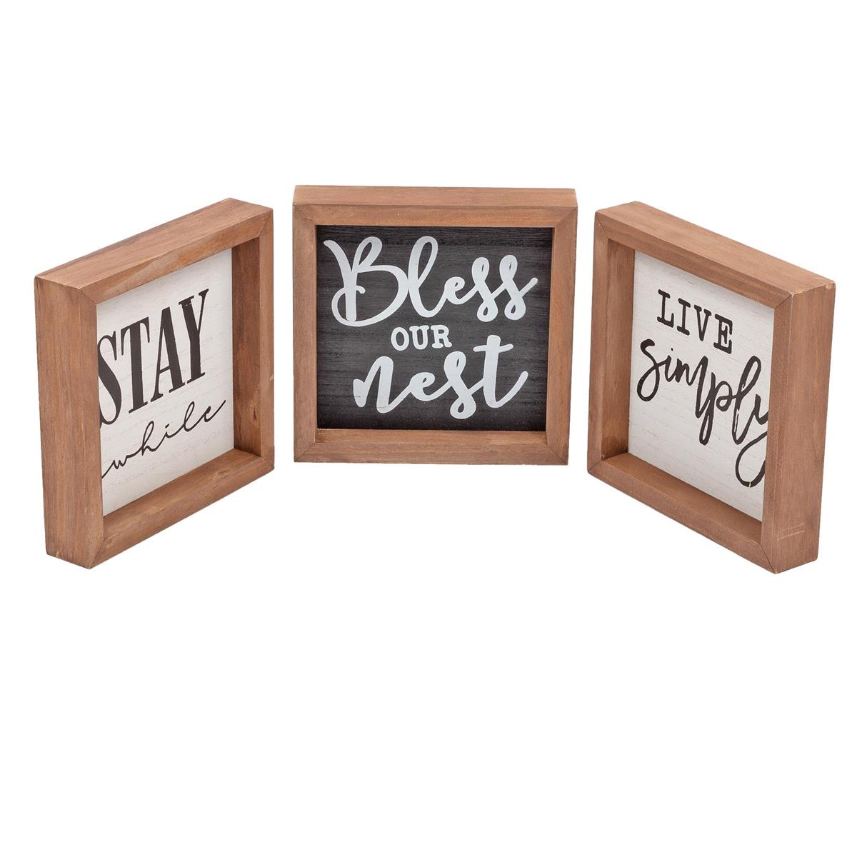 Farmhouse Wood Frame Sign, 5.9" x 5.9", 3 Assorted Styles